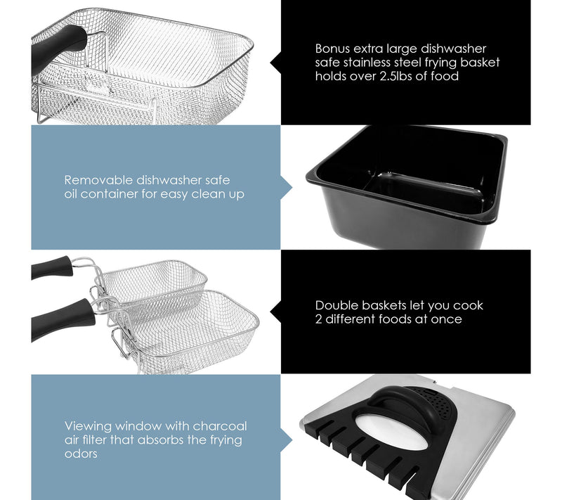 Elite Platinum 4 Quart Dual Deep Fryer with 3 Bskets — View 5