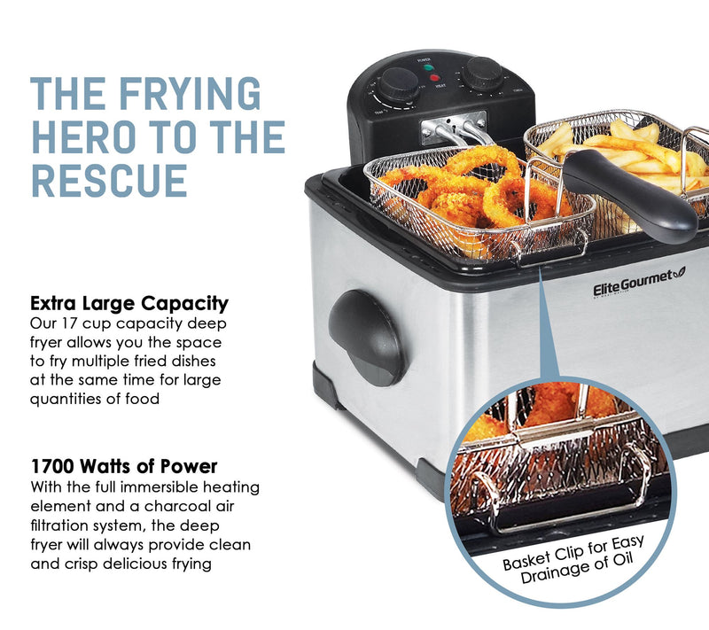 Elite Platinum 4 Quart Dual Deep Fryer with 3 Bskets — View 3
