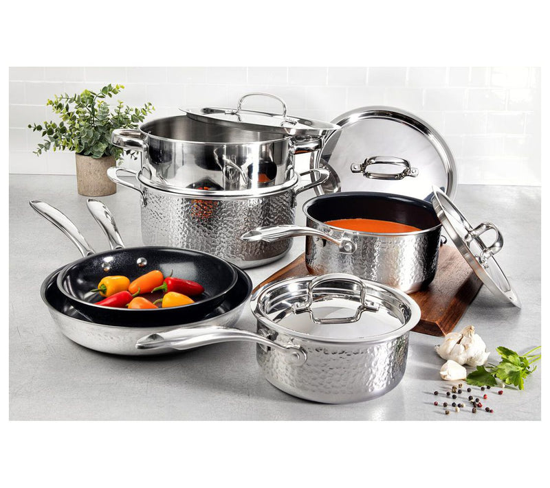 Granitestone Stainless Steel Hammered 10 Piec eCookware Set — View 6