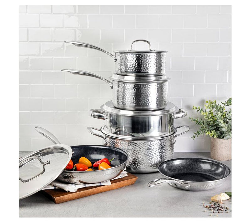 Granitestone Stainless Steel Hammered 10 Piec eCookware Set — View 5