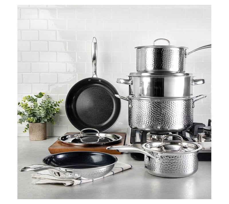 Granitestone Stainless Steel Hammered 10 Piec eCookware Set — View 4