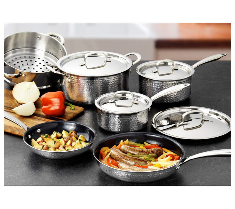 Granitestone Stainless Steel Hammered 10 Piec eCookware Set — View 7