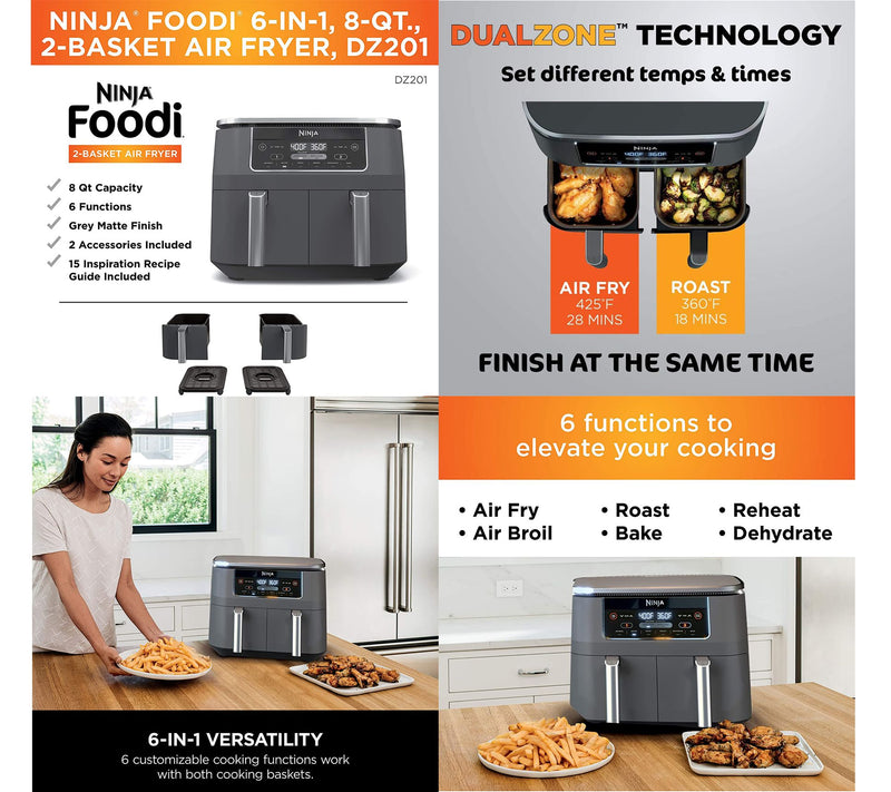 Ninja Foodi 8 Quart 6-in-1 DualZone 2-Basket Air Fryer — View 9