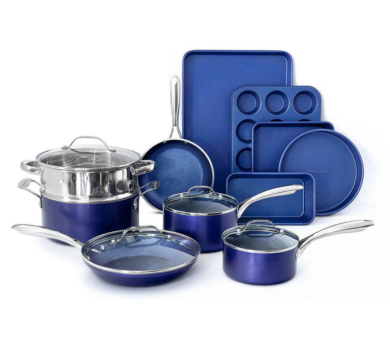 Granitestone Blue 15 Piece Nonstick Cookware an d Bakeware Set — Main view