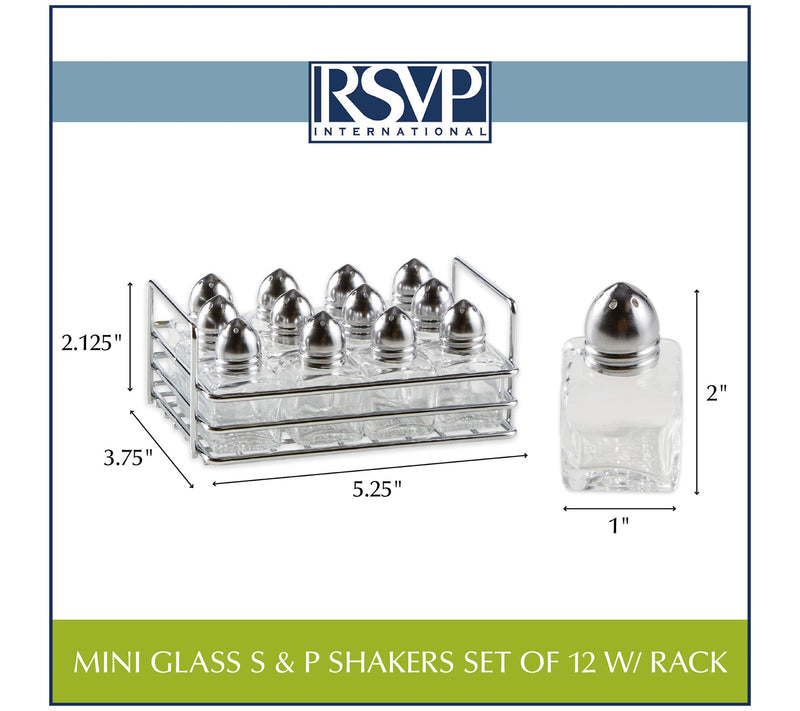 RSVP Set of 12 Mini Glass Salt & Pepper Shakerswith Rack — View 5