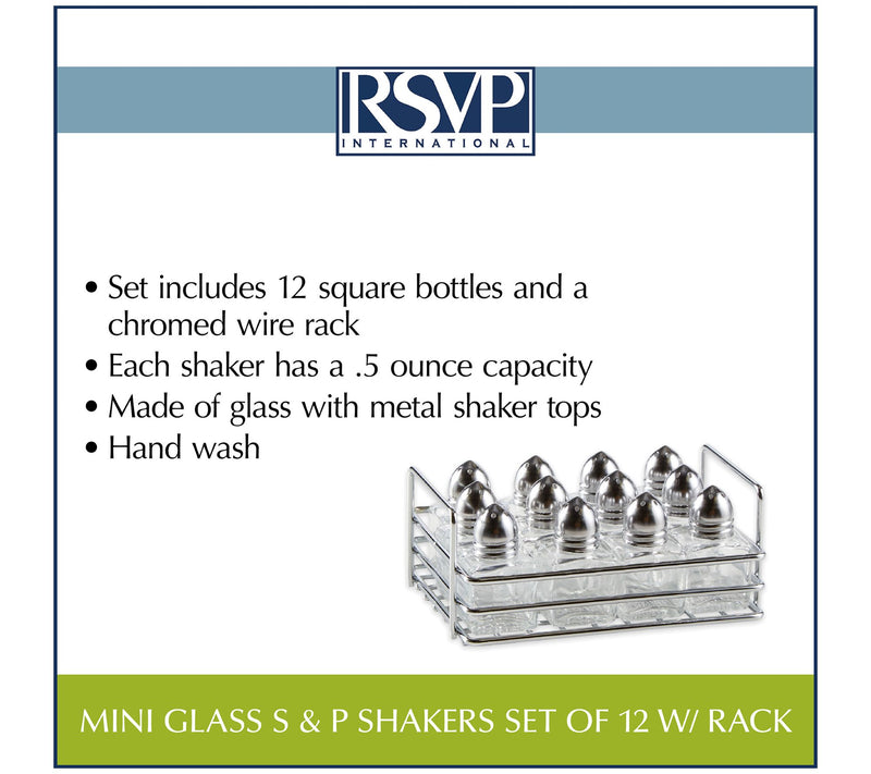 RSVP Set of 12 Mini Glass Salt & Pepper Shakerswith Rack — View 6