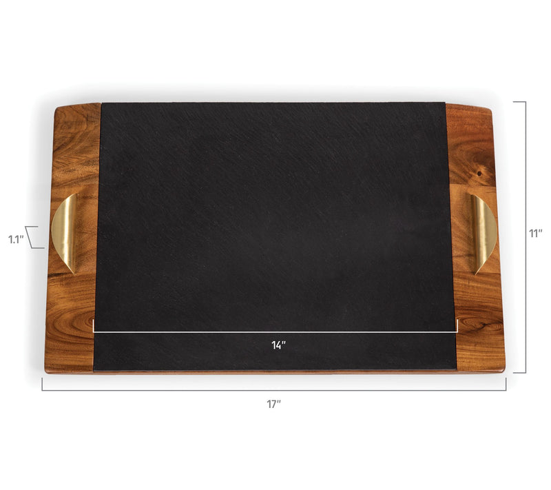 Toscana Covina 17" Acacia and Slate Serving Tray — View 7
