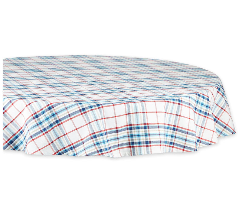 Design Imports 70" Round Lighthouse Plaid Tablecloth — Main view