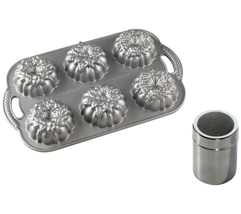Nordic Ware Wreathlettes Pan & Powdered Sugar Duster Set — View 3