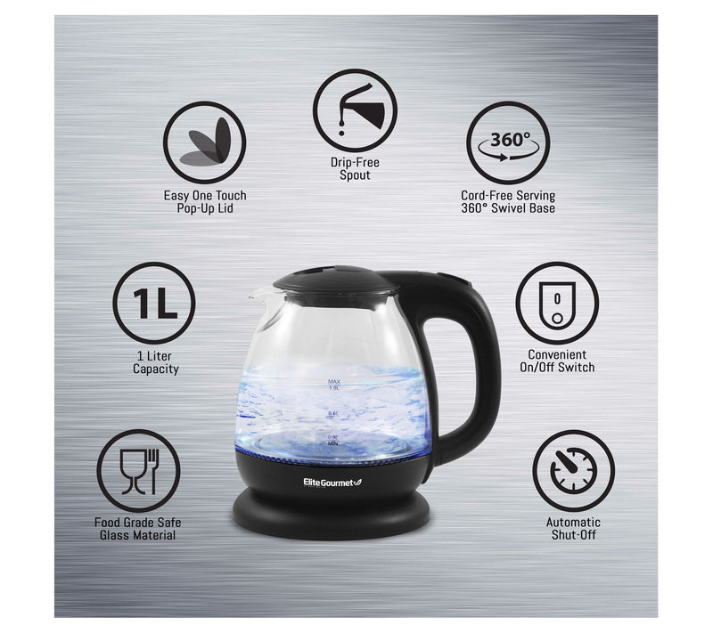 Elite Gourmet 1L Electric Glass Water Kettle — View 5