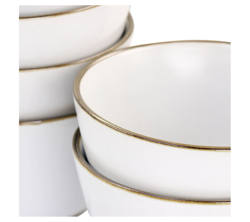 Elama 6-Piece Stoneware Bowl Set in Matte with Gold Rim — View 5