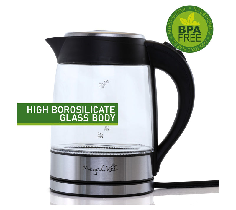 MegaChef 1.8L Glass and Stainless Steel Electric Tea Kettle — View 3