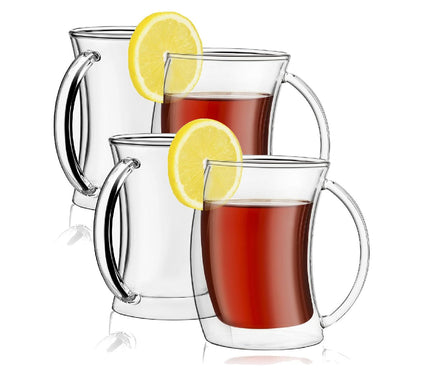 JoyJolt Set of (4) 10-oz Caleo Double Wall Coffe/Tea Glasses