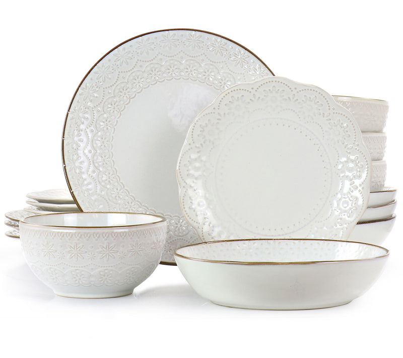 Elama Countess 16-Piece Double-Bowl Stoneware Dinnerware Set — View 3
