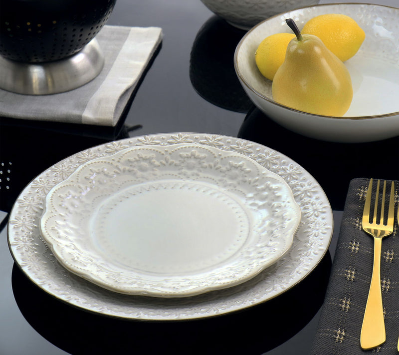 Elama Countess 16-Piece Double-Bowl Stoneware Dinnerware Set — View 10
