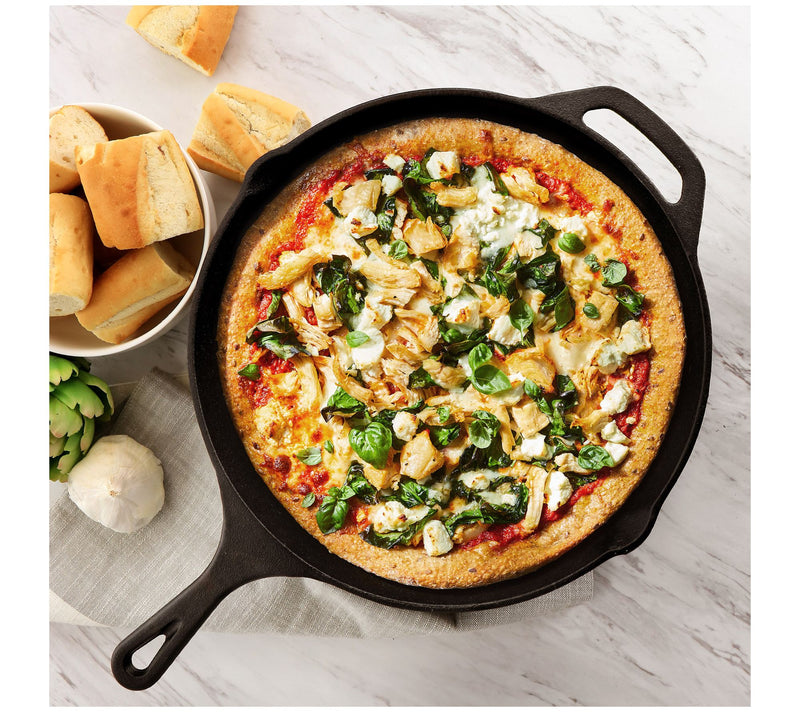 MegaChef 12 inch Round Seasoned Cast Iron Fryin g Pan in Black — View 9