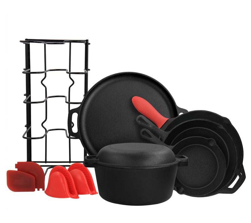 MegaChef 12-Piece Round PreSeasoned Cast Iron C ookware Set — Main view