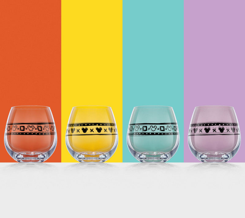 JoyJolt Set of 4 Disney Geo Picnic Mickey Stemlss Wine Glass — View 4