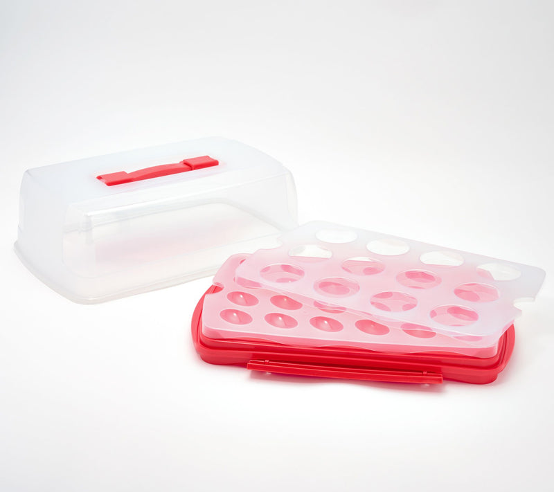 LocknLock 9x13 Cake Carrier w/ Deviled Egg & Cupcake Insert — View 19