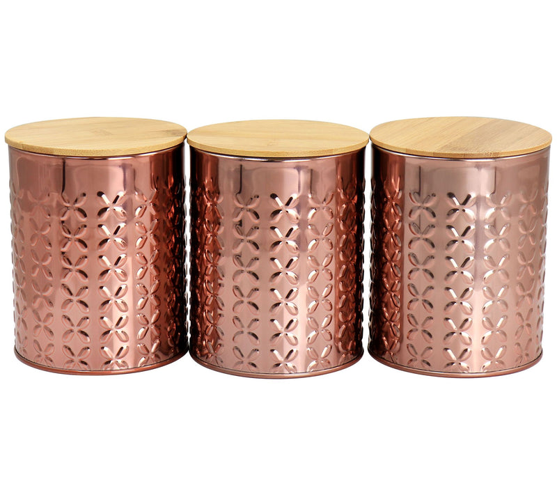 MegaChef 3-Piece Golden Kitchen Canister Set wi th Bamboo Lids — View 3
