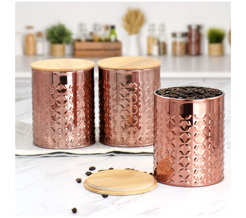 MegaChef 3-Piece Golden Kitchen Canister Set wi th Bamboo Lids — View 6