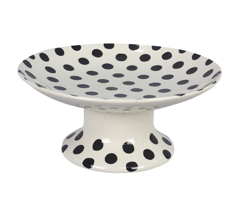 Young's Inc Stoneware Black & White Polka Dot Pedestal Plate — View 3