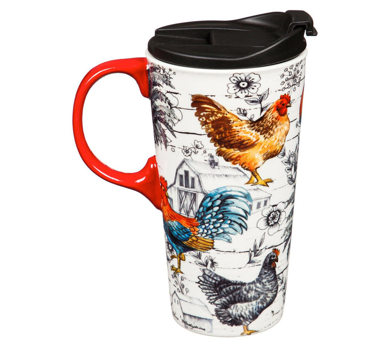 Evergreen 17oz.Ceramic Chicken Collage Travel Cup — View 4