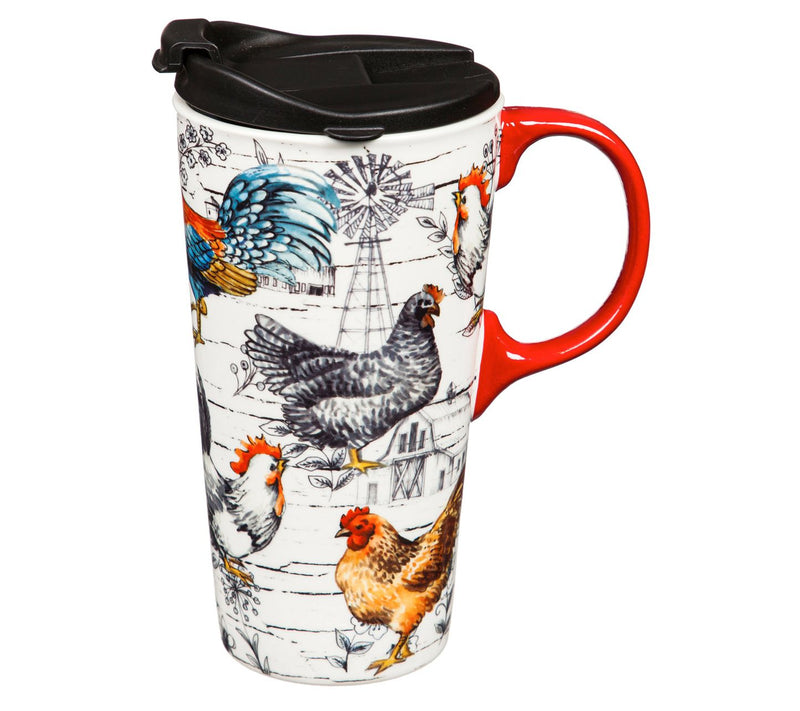 Evergreen 17oz.Ceramic Chicken Collage Travel Cup — View 3