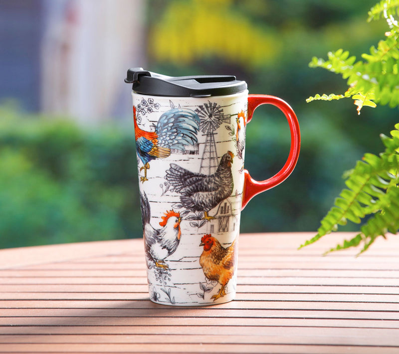 Evergreen 17oz.Ceramic Chicken Collage Travel Cup — View 6