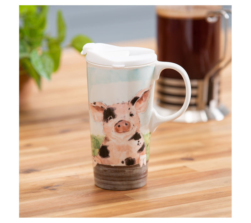 Evergreen 17-oz Ceramic Spotted Pig Travel Cup — View 6