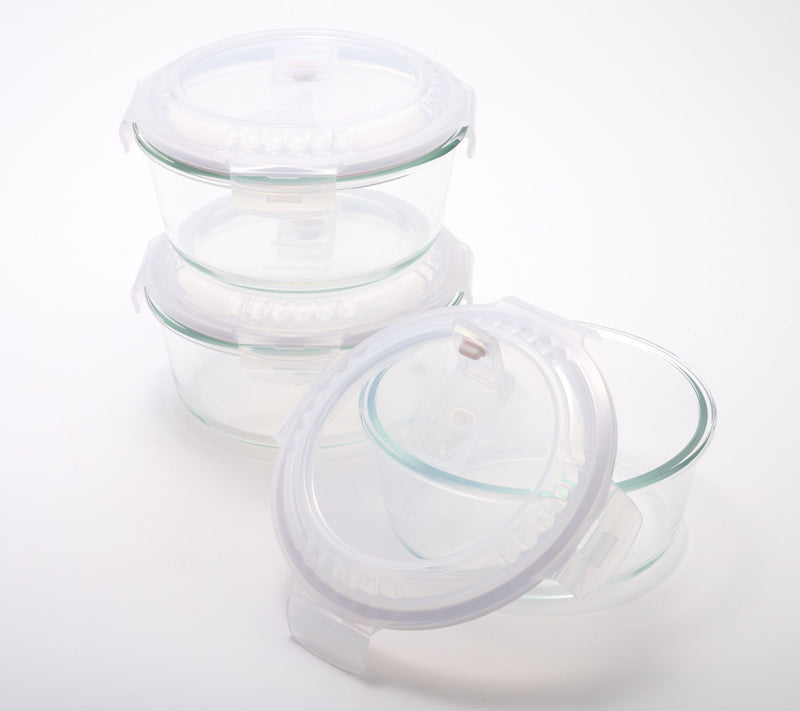 LocknLock Set of (3) 4-Cup Vented Glass Bowl Storage Set — Main view