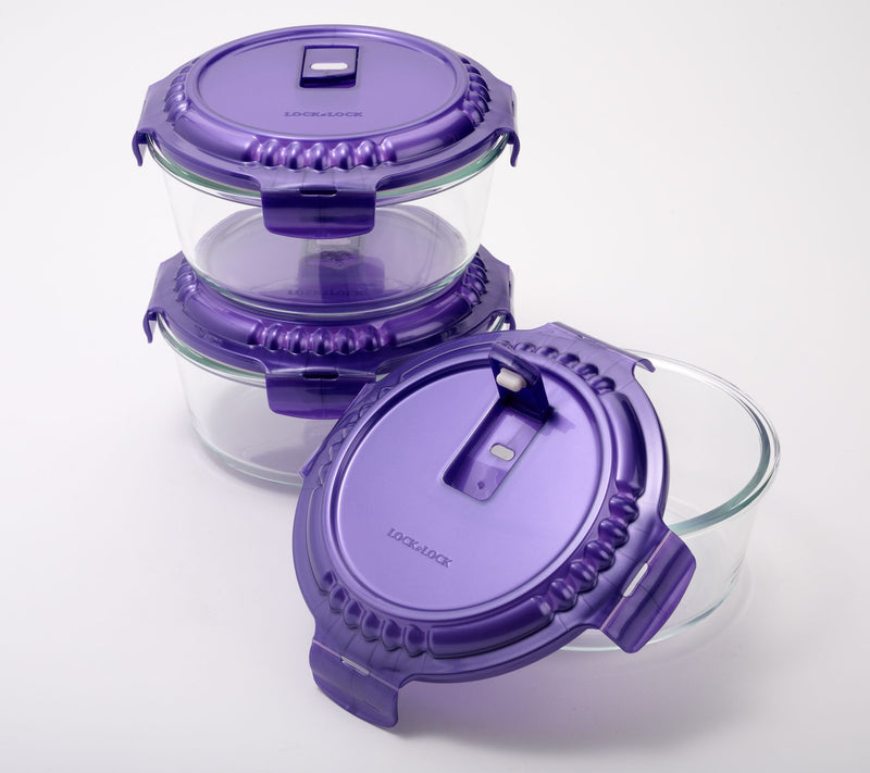 LocknLock Set of (3) 4-Cup Vented Glass Bowl Storage Set — View 16