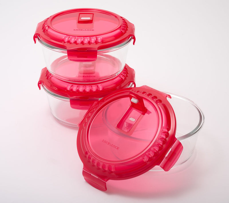 LocknLock Set of (3) 4-Cup Vented Glass Bowl Storage Set — View 19