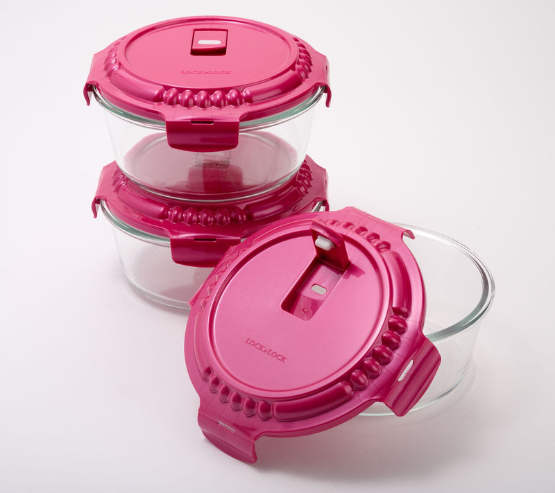 LocknLock Set of (3) 4-Cup Vented Glass Bowl Storage Set — View 5