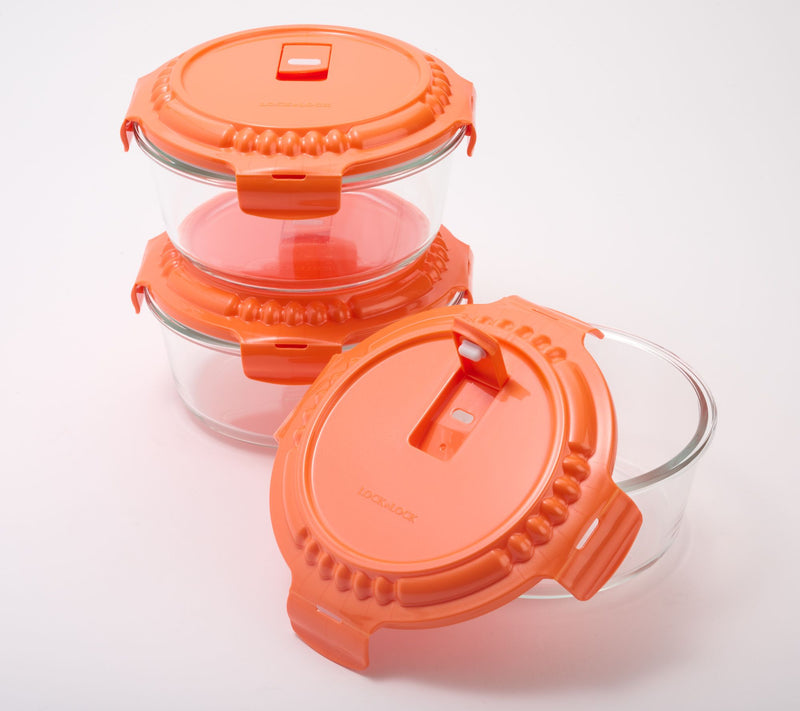 LocknLock Set of (3) 4-Cup Vented Glass Bowl Storage Set — View 27