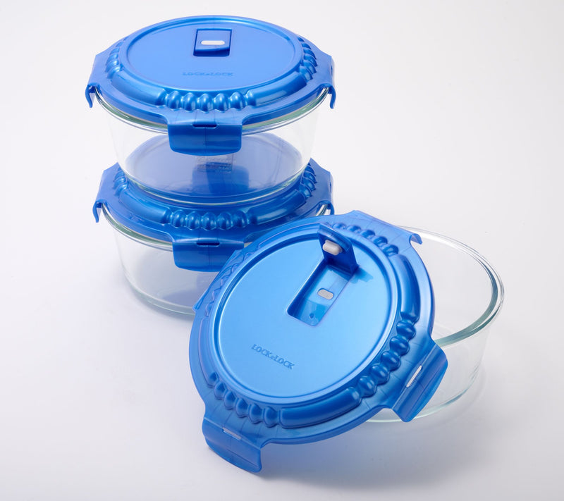 LocknLock Set of (3) 4-Cup Vented Glass Bowl Storage Set — View 9