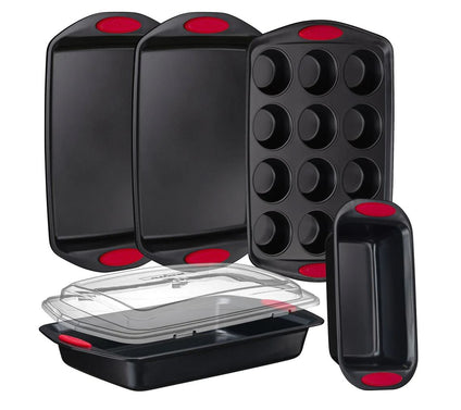 Nutrichef 6pc.Carbon Steel Bakeware Set With Silicone Handles