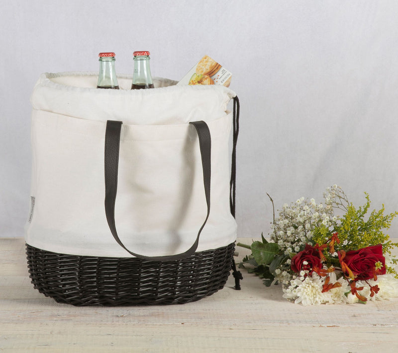 Picnic Time Coronado White Canvas and Willow Basket Tote — View 6