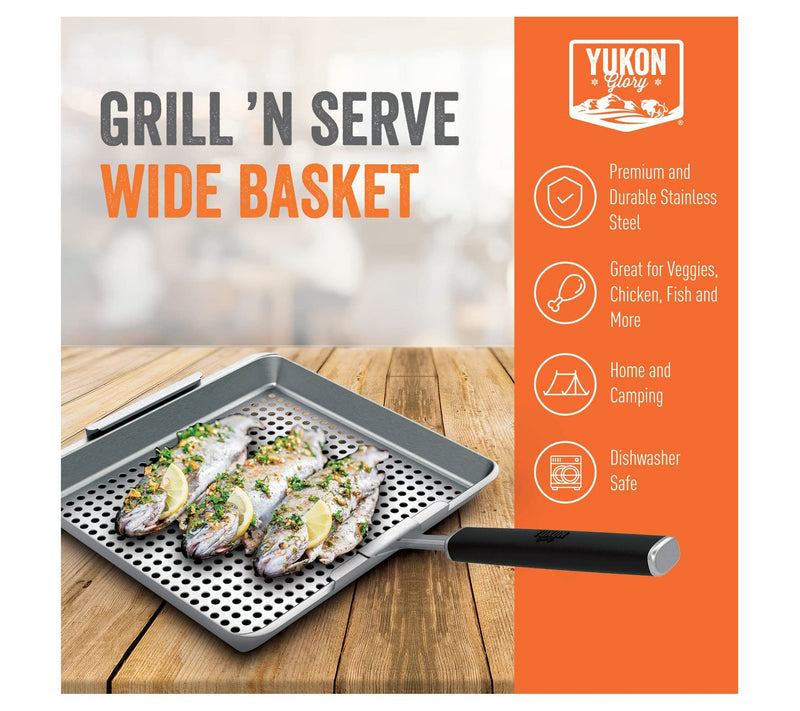 Yukon Glory BBQ 'N Serve Wide BBQ Grill Basket — View 4