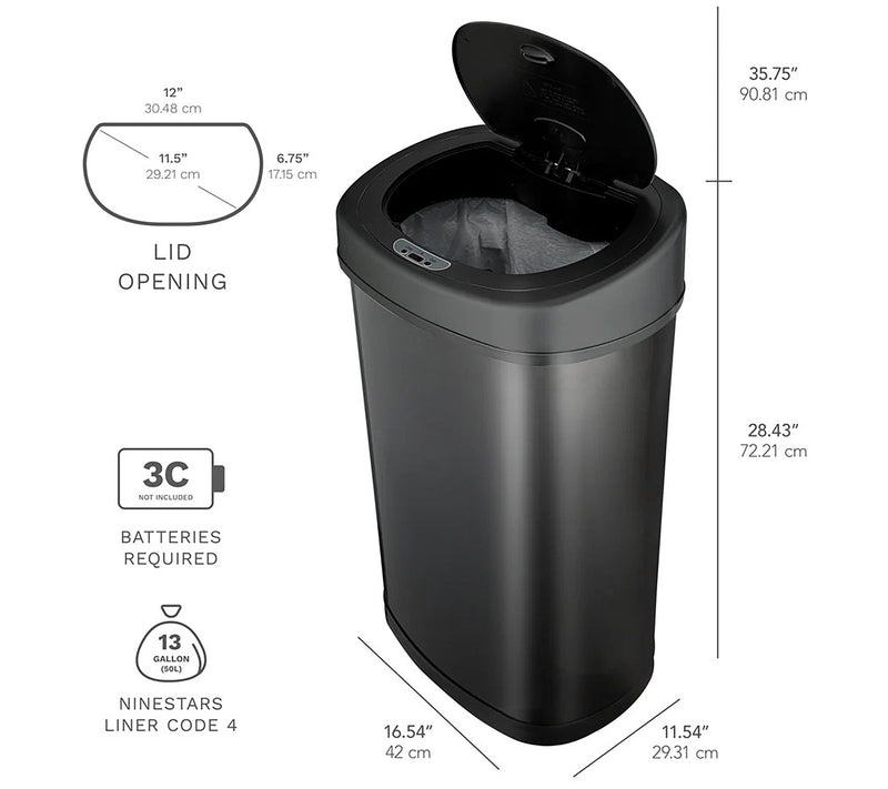 NINESTARS 13-Gal Black Stainless-Steel Motion Sensor Trash Can — View 4