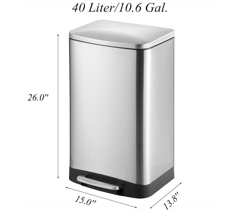 Mega Casa 10.6 Gal 40 Liter SS Rectangular Step-on Trash Can — View 4