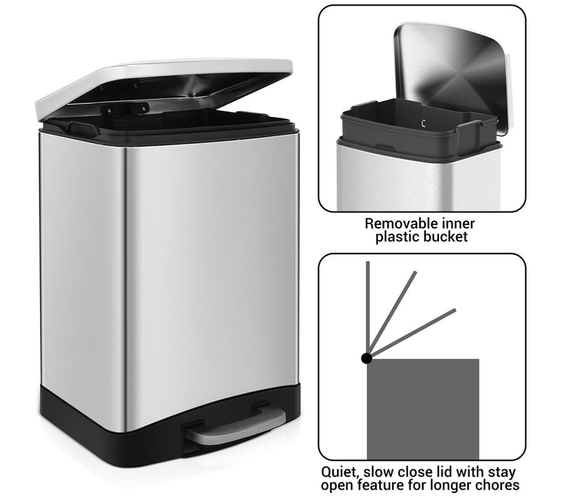 Mega Casa 10.6 Gal 40 Liter SS Rectangular Step-on Trash Can — View 5