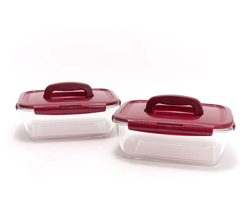 LocknLock Set of 2 Deep Glass Rectangle Baker w/ Handle Lids — View 2