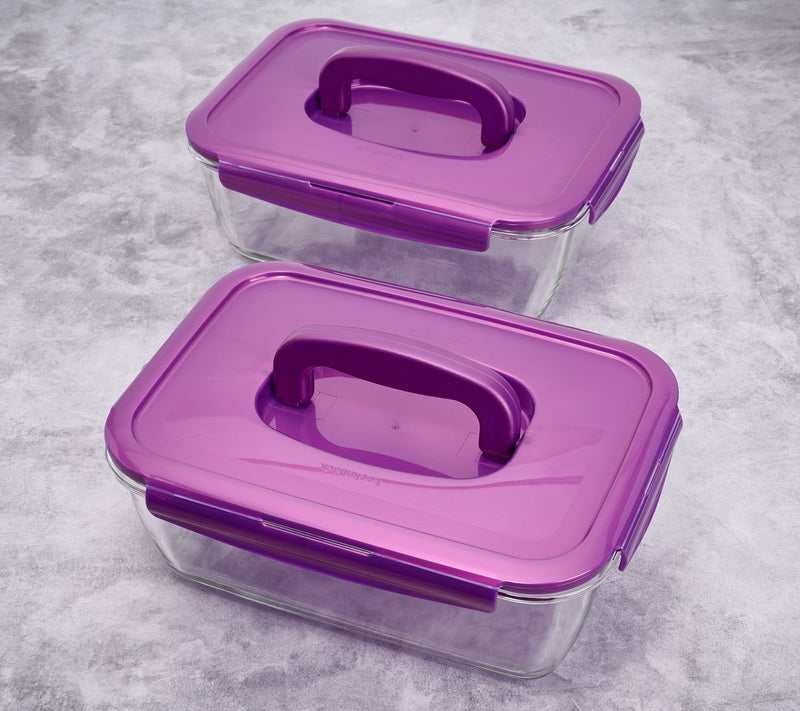 LocknLock Set of 2 Deep Glass Rectangle Baker w/ Handle Lids — View 12
