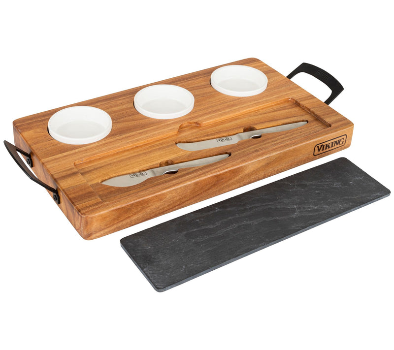 Viking 7-Piece Acacia Wood Slate Cheese Board Set — View 2