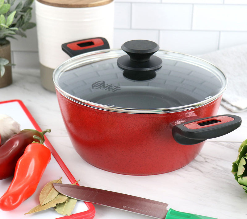 Oster Claybon 4.3 Quart Dutch Oven With Lid in Speckled Red — View 7