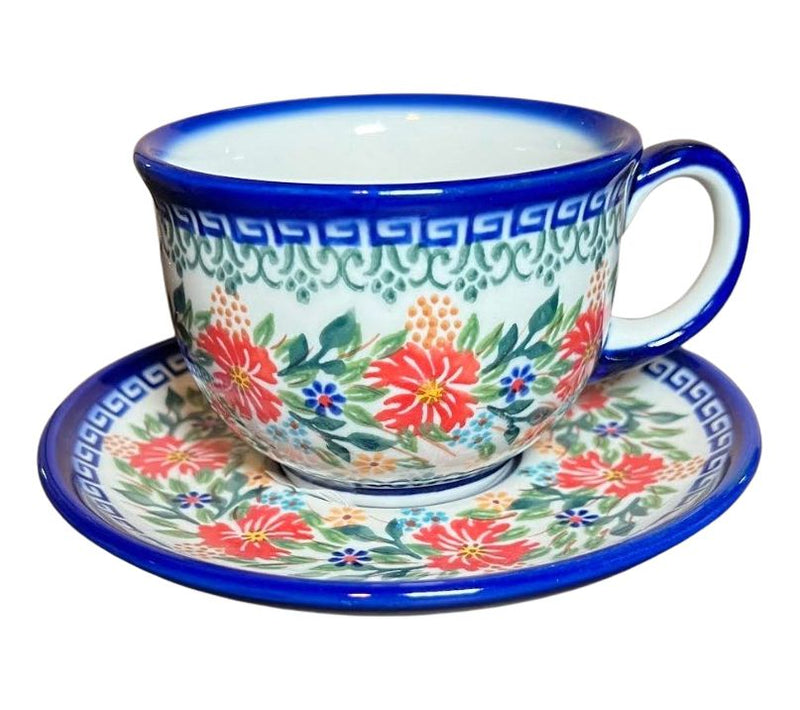 Lidia's Polish Pottery Teacup and Saucer Set — Main view