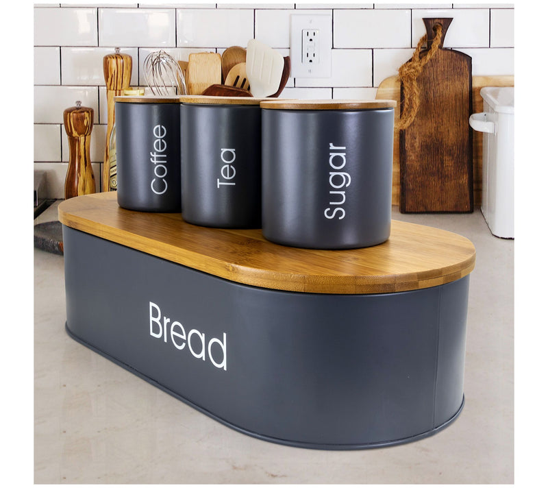MegaChef Bamboo Kitchen Countertop 4-Piece Metal Storage Set — View 9