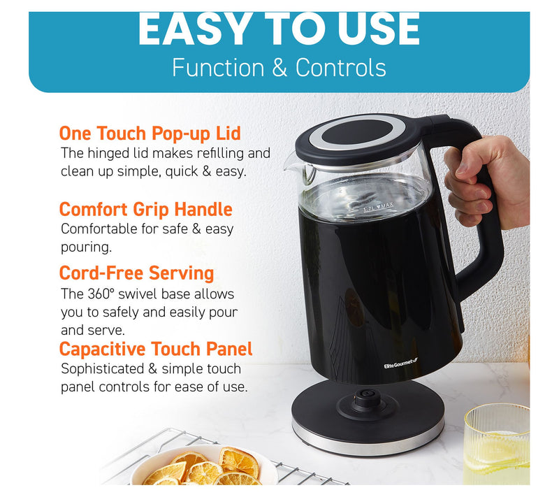 Elite Gourmet 1.7L Double Wall Cool Touch Electric Tea Kettle — View 4