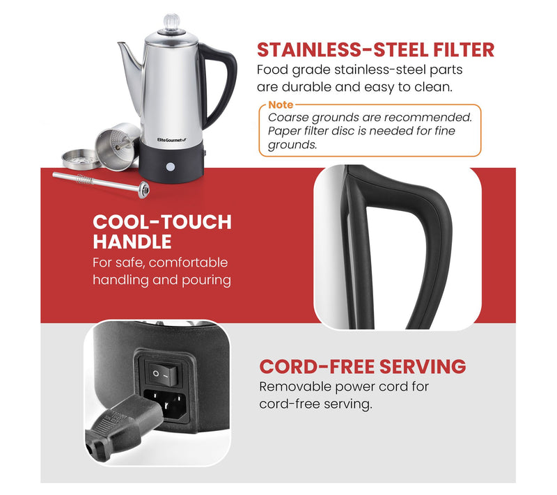 Elite Gourmet Electric 6-Cup Coffee Percolator — View 5